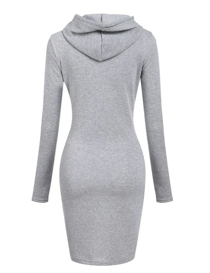 Women Hooded Sweatshirt Dress Knee Length Polyester