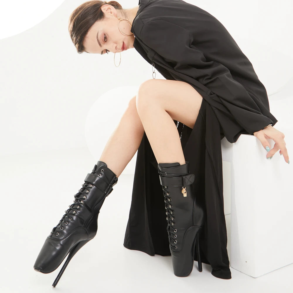 JIALUOWEI 7 Inch High Heel Extreme Fetish Goth Ballet Laceup Ankle Boots Size36-46 Fast Shipping