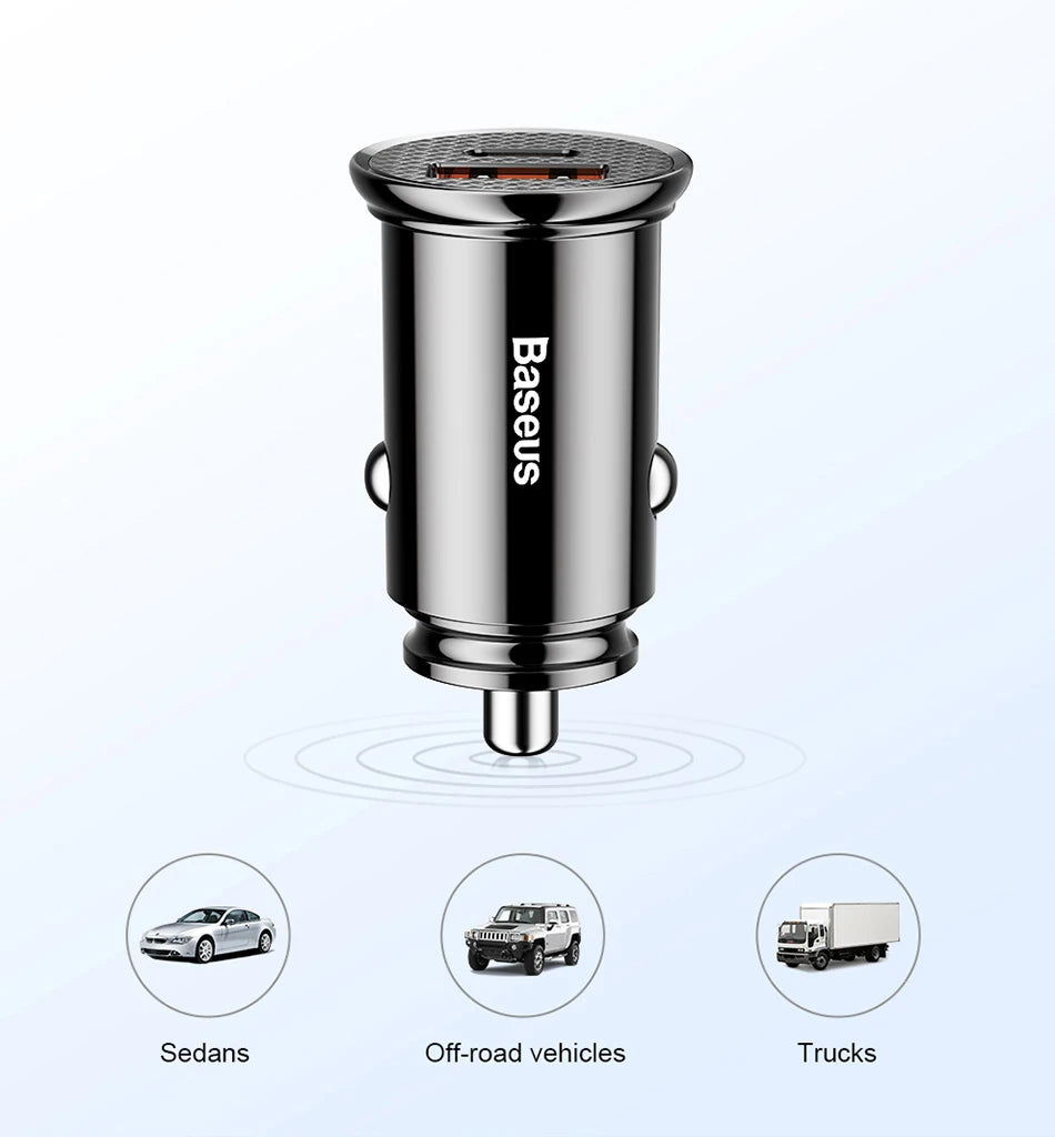 Baseus USB Car Charger Quick Charge 4.0 QC4.0 QC3.0 PPS SCP 5A PD Type C 30W Fast Car USB Charger For iPhone Xiaomi Mobile Phone