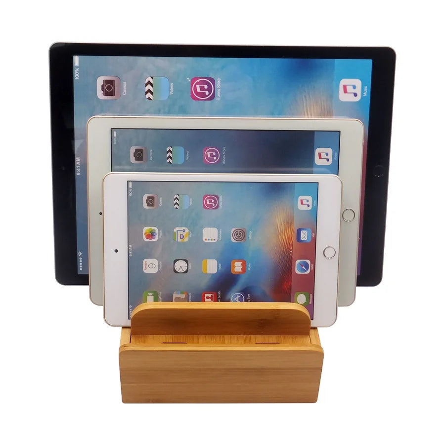 Bamboo Holder for iPhone Stand for Samsung Phone Cords Charging Station Docks Organizer for Smart Phones and Tablets USB Charger