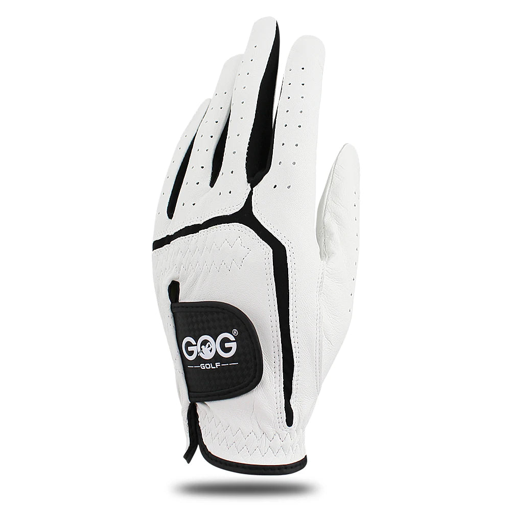 Sheepskin genuine leather Professional Golf Gloves For men white and black lycra Gloves Palm thickening Gift for golfer