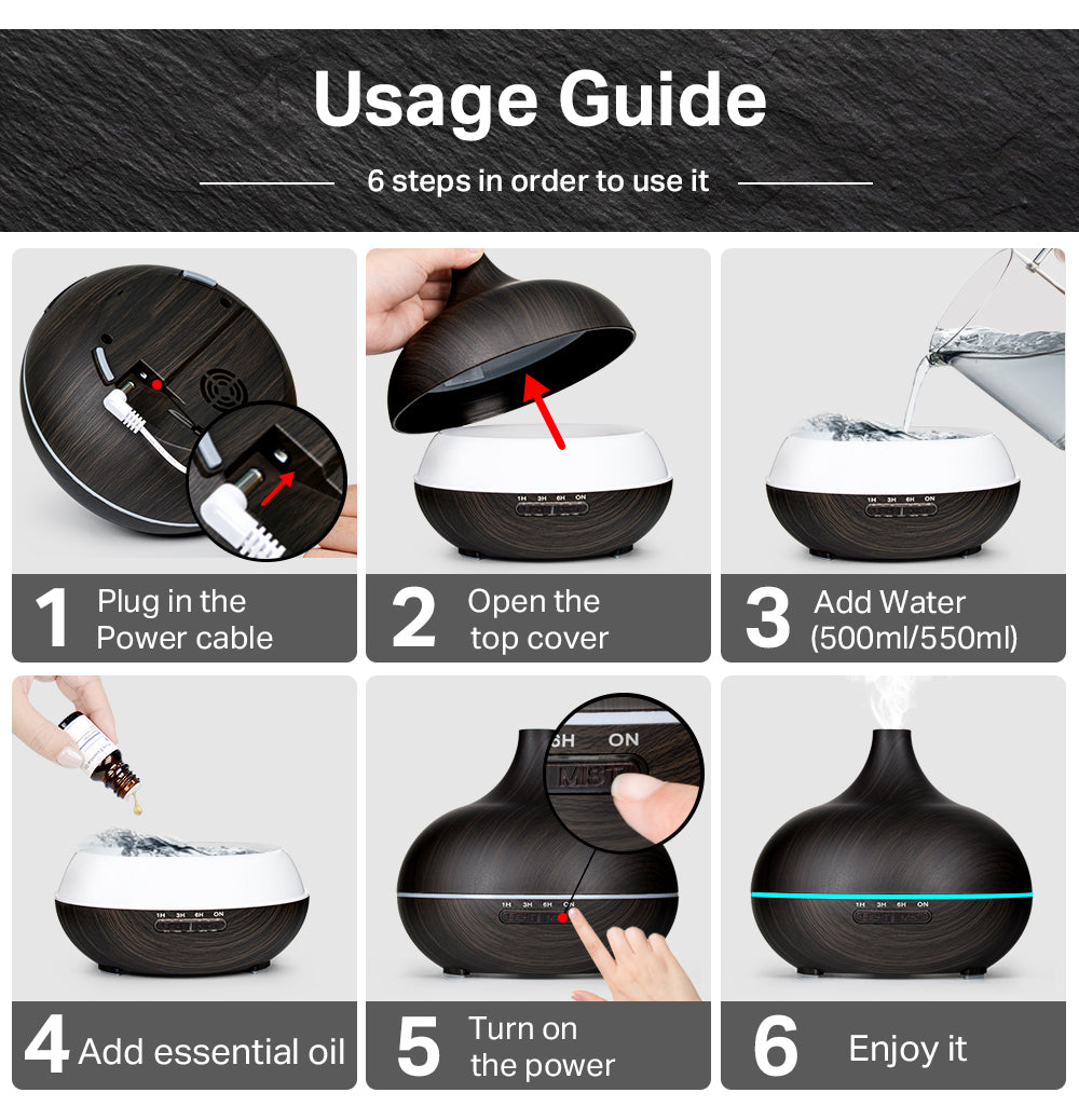 Aromatherapy Essential Oil Diffuser Wood Grain Remote Control Ultrasonic Air Humidifier Cool with 7 Color LED Light