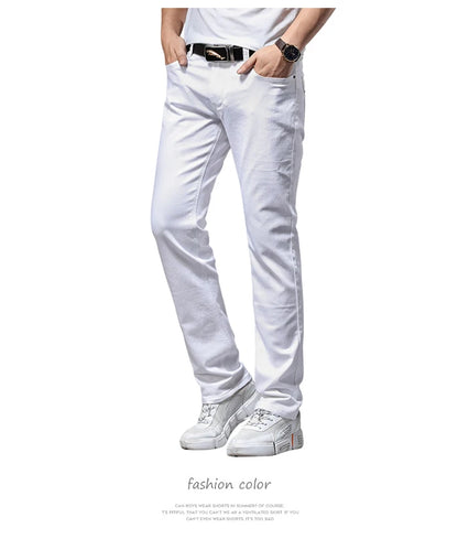 Men's White Slim-Fit Jeans Casual Classic Style With Stretch