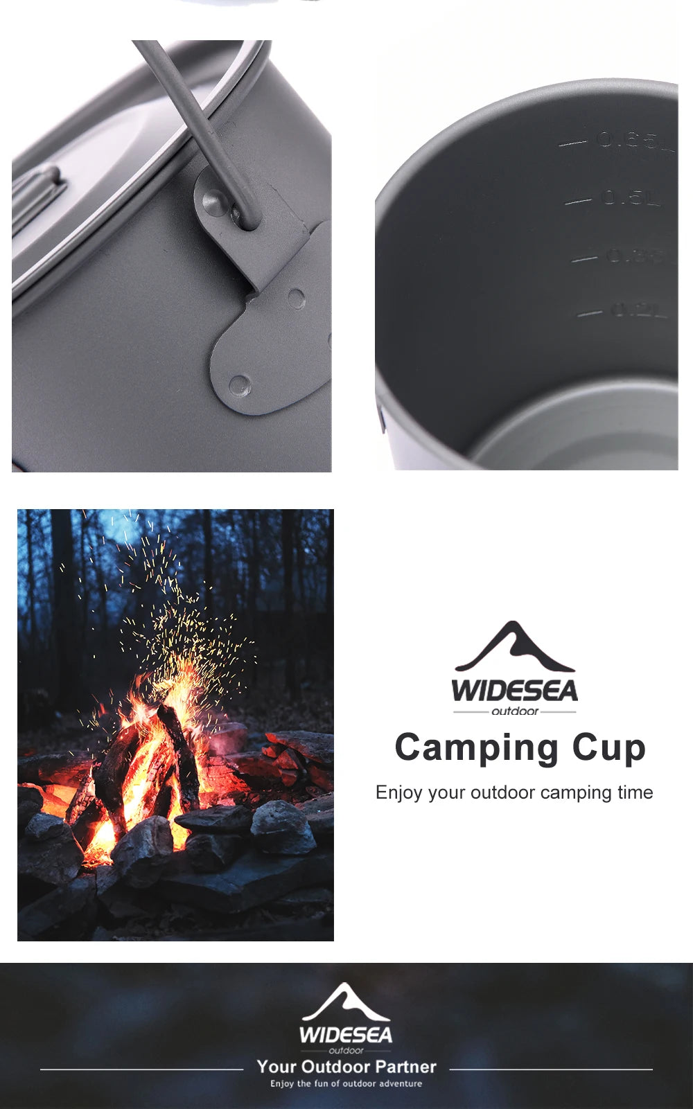 Titanium Camping Mug 0.6L Outdoor Cup For Hiking Cookware