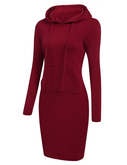 Women Hooded Sweatshirt Dress Knee Length Polyester