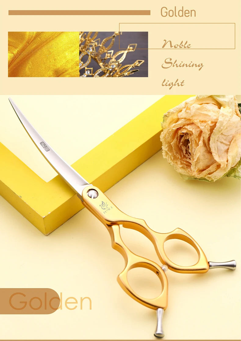 Premium Dog Grooming Curved Scissors – Alloy Handle, 440C Stainless Steel, Professional Pet Shears