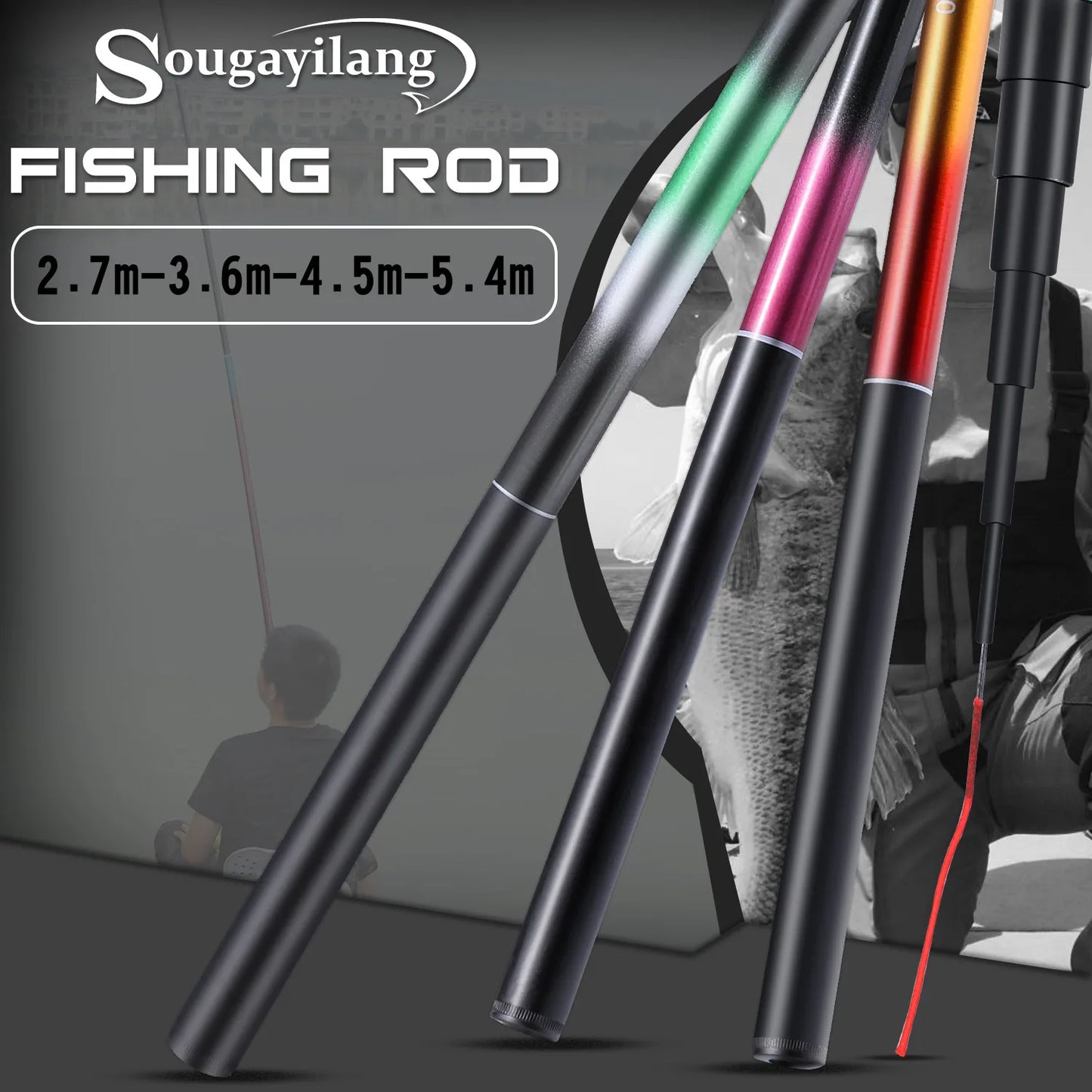 Sougayilang Carp Fishing Rod 2.7/3.6/4.5/5.4M Portable Ultra Light Telescopic Fishing Pole Max Drag 5Kg Fishing Tools