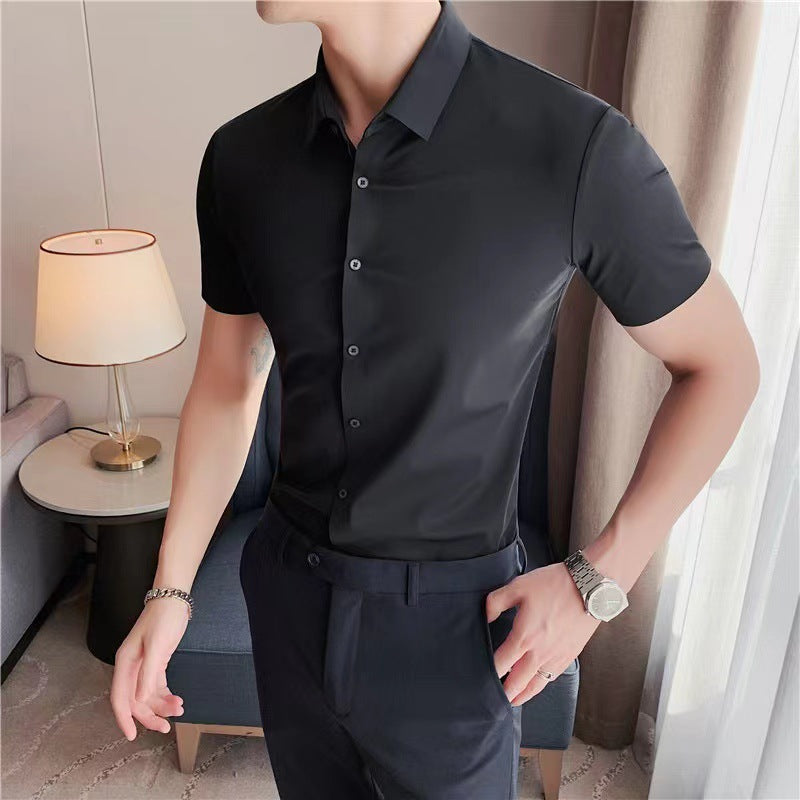 Men's Ultra Stretch Short Sleeve Shirt Business Casual  Breathable Stretchable Abrasion-Resistant Solid Color Short Sleeve Shirt