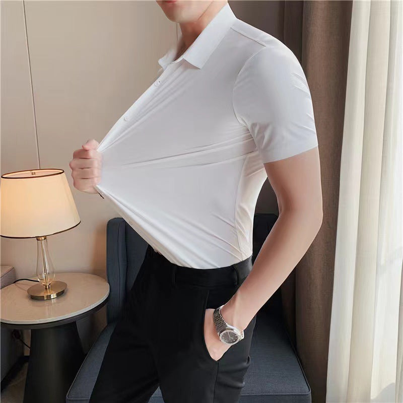 Men's Ultra Stretch Short Sleeve Shirt Business Casual  Breathable Stretchable Abrasion-Resistant Solid Color Short Sleeve Shirt