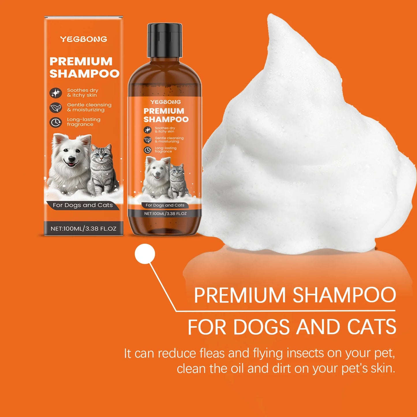 Natural Pet Shampoo for Dogs & Cats, Coconut Oil Derivative Formula, Removes Odor & Tangles, Flea & Insect Repellent,
