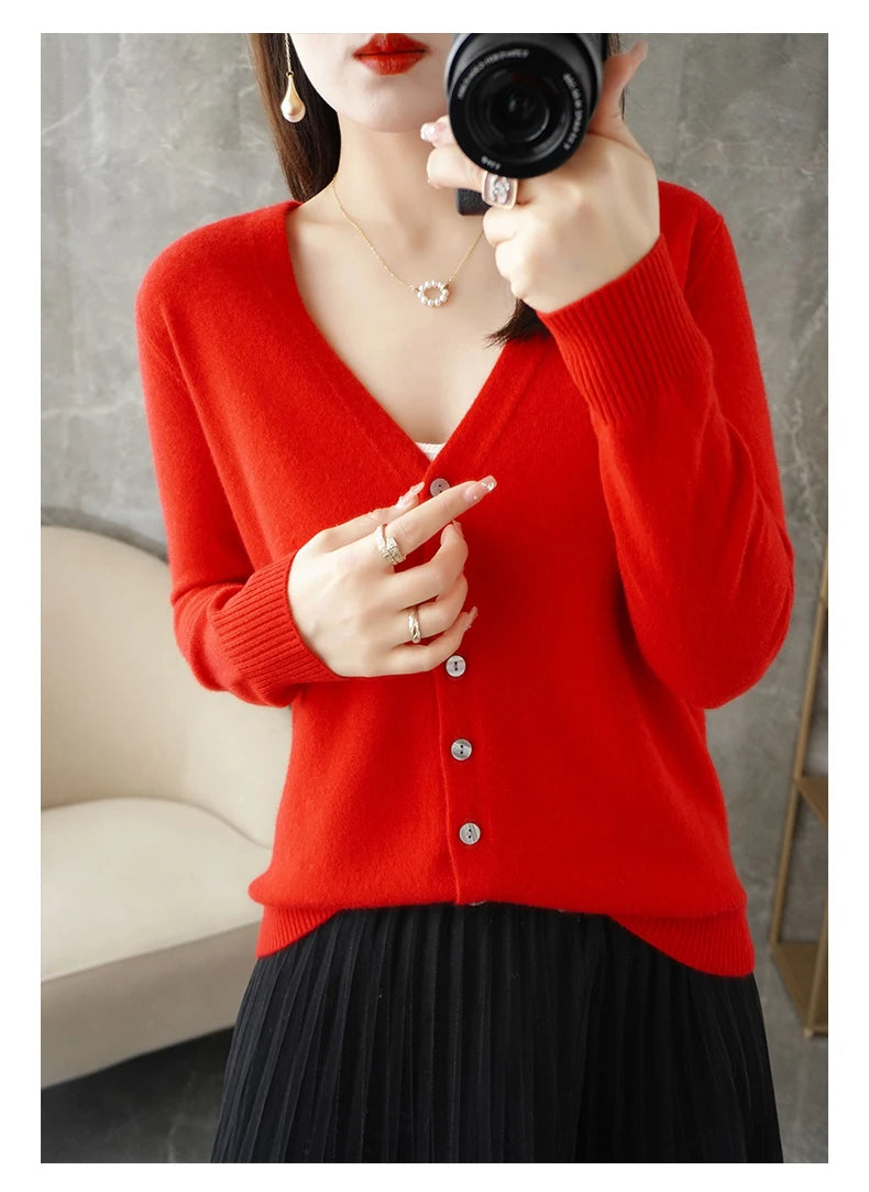 2024 New V-Neck Temperament Small Fragrant Wind Women Loose Sweater Sweater All Sweater Coat Special Offer Cardigan ZHI D035