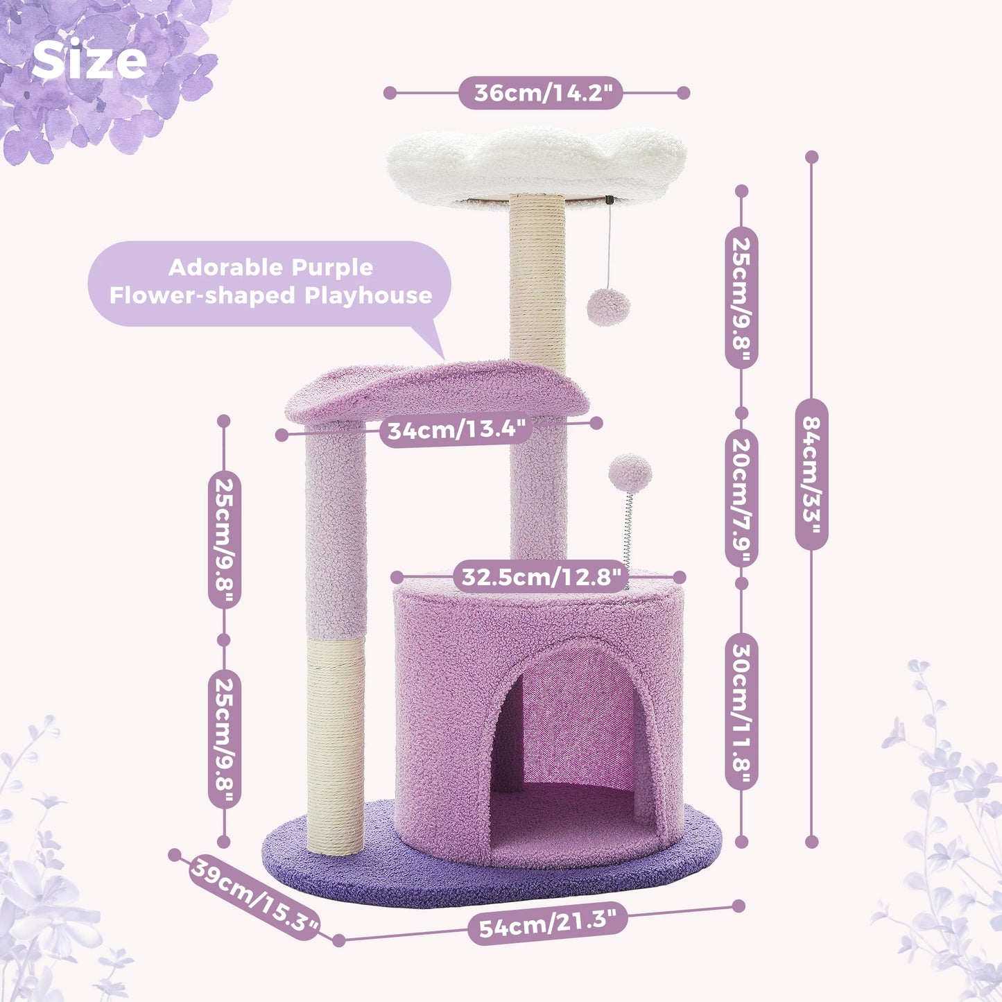 Flower Cat Tree with Natural Sisal Scratching Post, Cozy Cat Condo, Top Perch, Small Cat Tower for Small Indoor Cats, Pet Toys