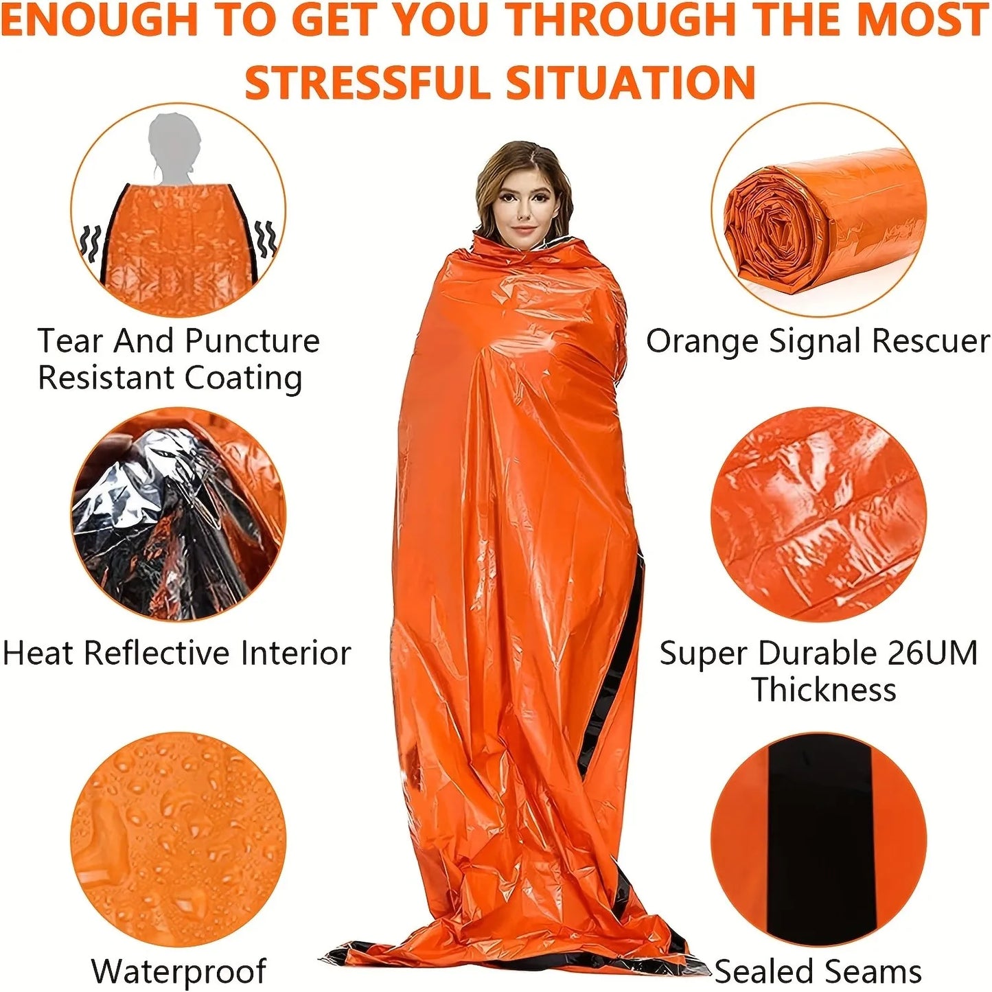 Emergency Survival Sleeping Bag Metalized Polyester Waterproof 1.8-2 m