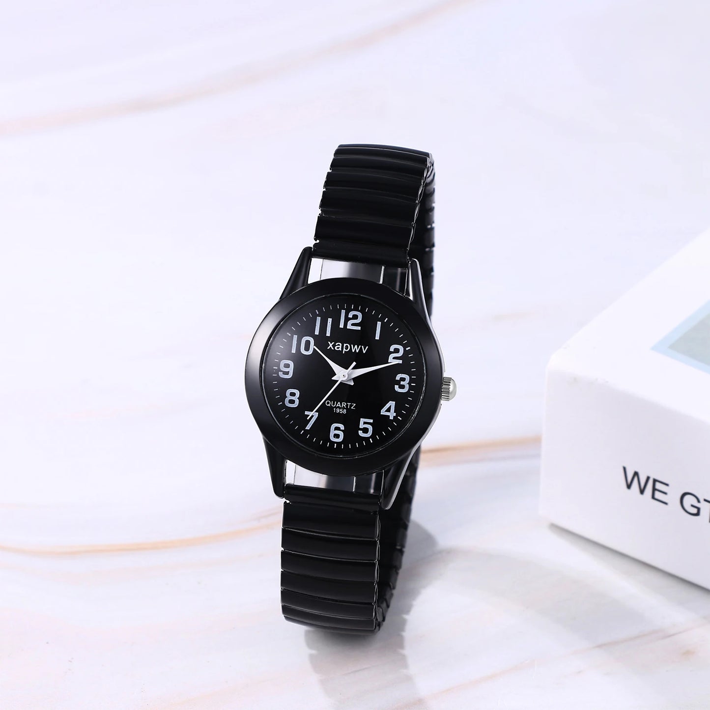 Elastic Strap Watch for Men Couples Clear and Easy Read Large Black Digital Hard Steel Strap Waterproof