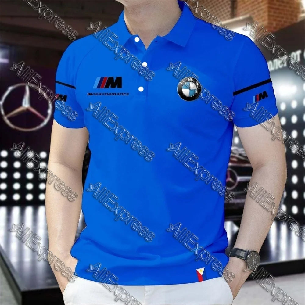 Summer BMW Men's Loose Fashion Short Sleeve Quick Drying Polo Shirt Motorcycle Racing Motogp Cycling Suit Lapel T-Shirt for Men
