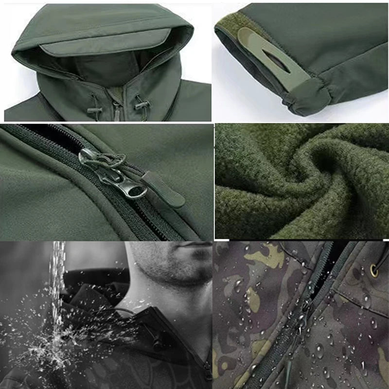 Men Winter Autumn Fleece Tactical Parkas Waterproof Cargo Jackets Windbreak Hiking Camping Climbing Softshell Casual Hood Coats