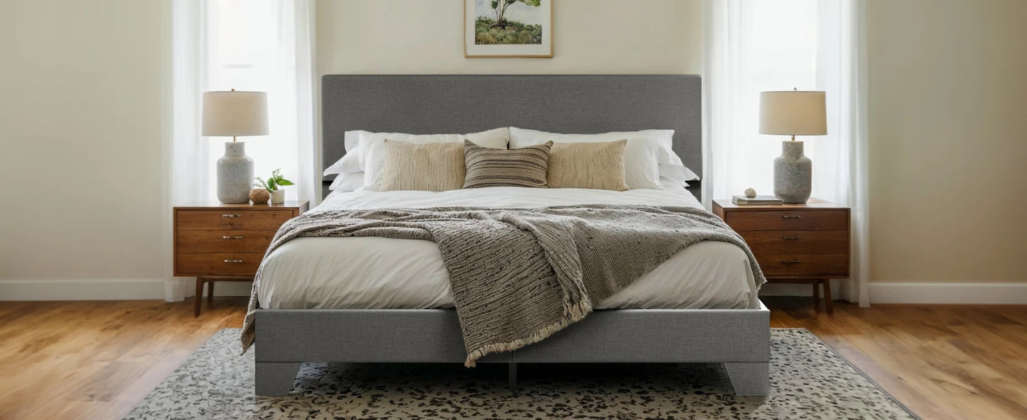 HOOMIC Full/Queen/King Upholstered Bed Frame with Adjustable Linen Headboard, Sturdy Wood Slats & Quiet Support