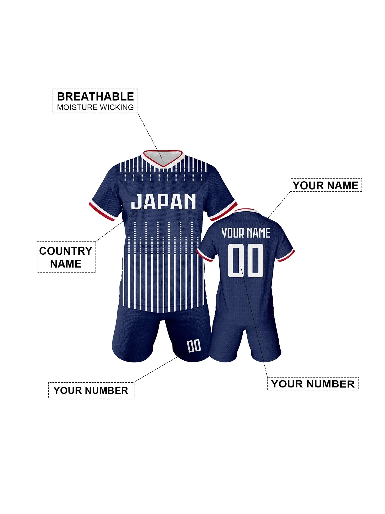 Japan Custom Soccer Jersey Kit for Kids Personalized Football Uniform with Name Number Boys Girls Soccer Lovers Gifts 3-14Y