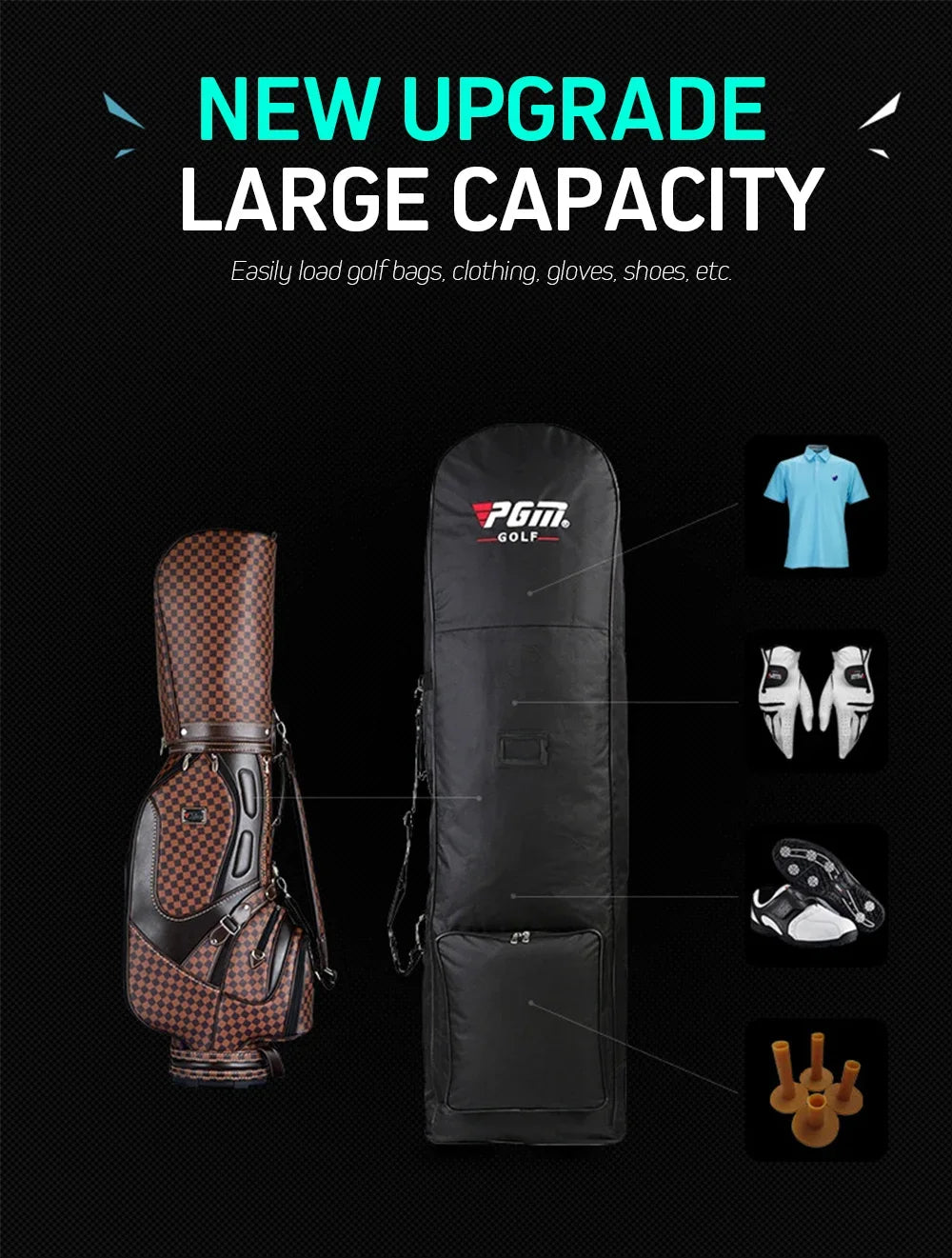 PGM Golf Aviation Bag Golf Bag with Silent Wheels HKB002 Large Capacity Storage Foldable Airplane Travelling Golf Bag