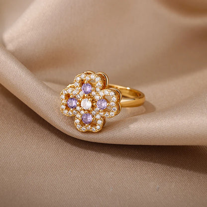 Four Clover Flower Ring Metal With 18K Gold Plating Fidget Anti Stress