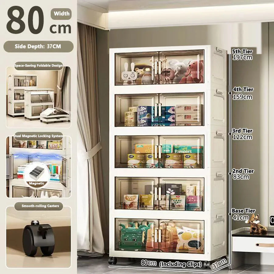 Storage Cabinet Folding Storage Box Home Living Room Toy Cabinet Storage Rack Snack Cabinet Installation-Free Kitchen Storage Cabinet Folding Storage Cabinet Organizer