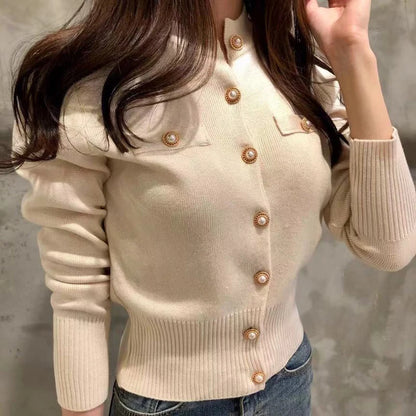Wool Knit Cardigan Coat For Women Long Sleeve Single Breasted