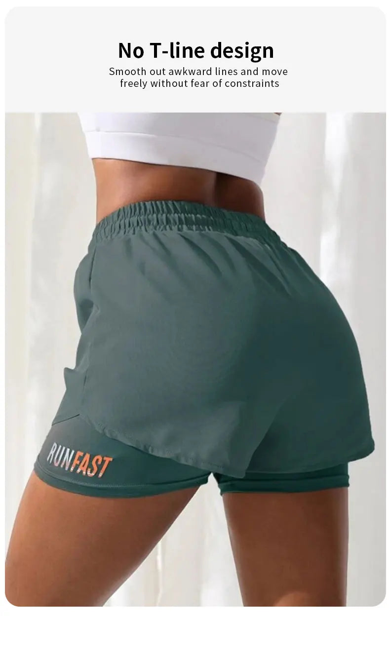 Women's High Rise Yoga Shorts With Elastic Proximity Control Running Shorts, Fake Two Pieces Pants