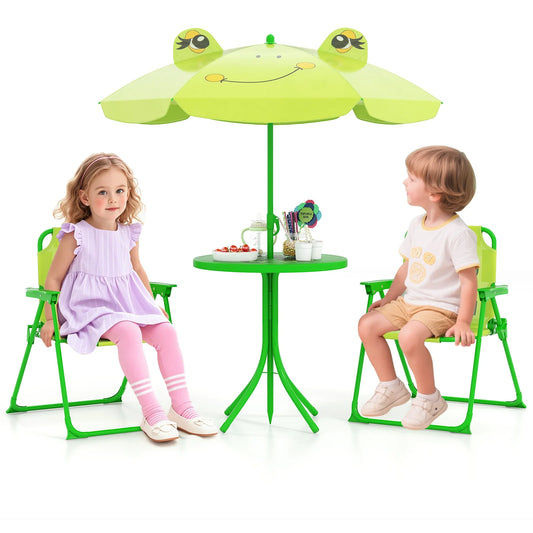 Kids Picnic Table & Chair Set with 2 Folding Chairs & Height Adjustable Umbrella