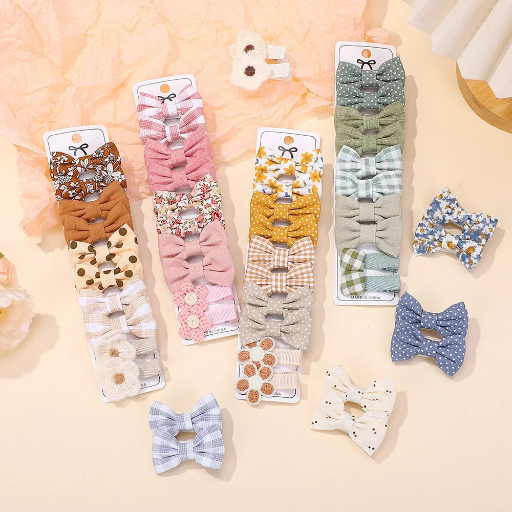 RAINBOW BOWS 10Pcs/set Handmade Fabric Printed Barrette Boutique Mini Bangs Bow Hair Clip Ins Daisy Hairgripes 2025 Spring Style