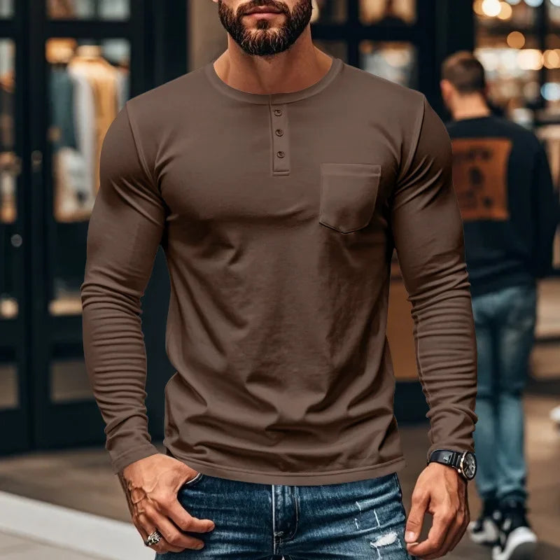 Men's Slim Fit Crew Neck Long Sleeve T-Shirt 2025 Autumn Winter Breathable Casual Bottom Shirt Top
