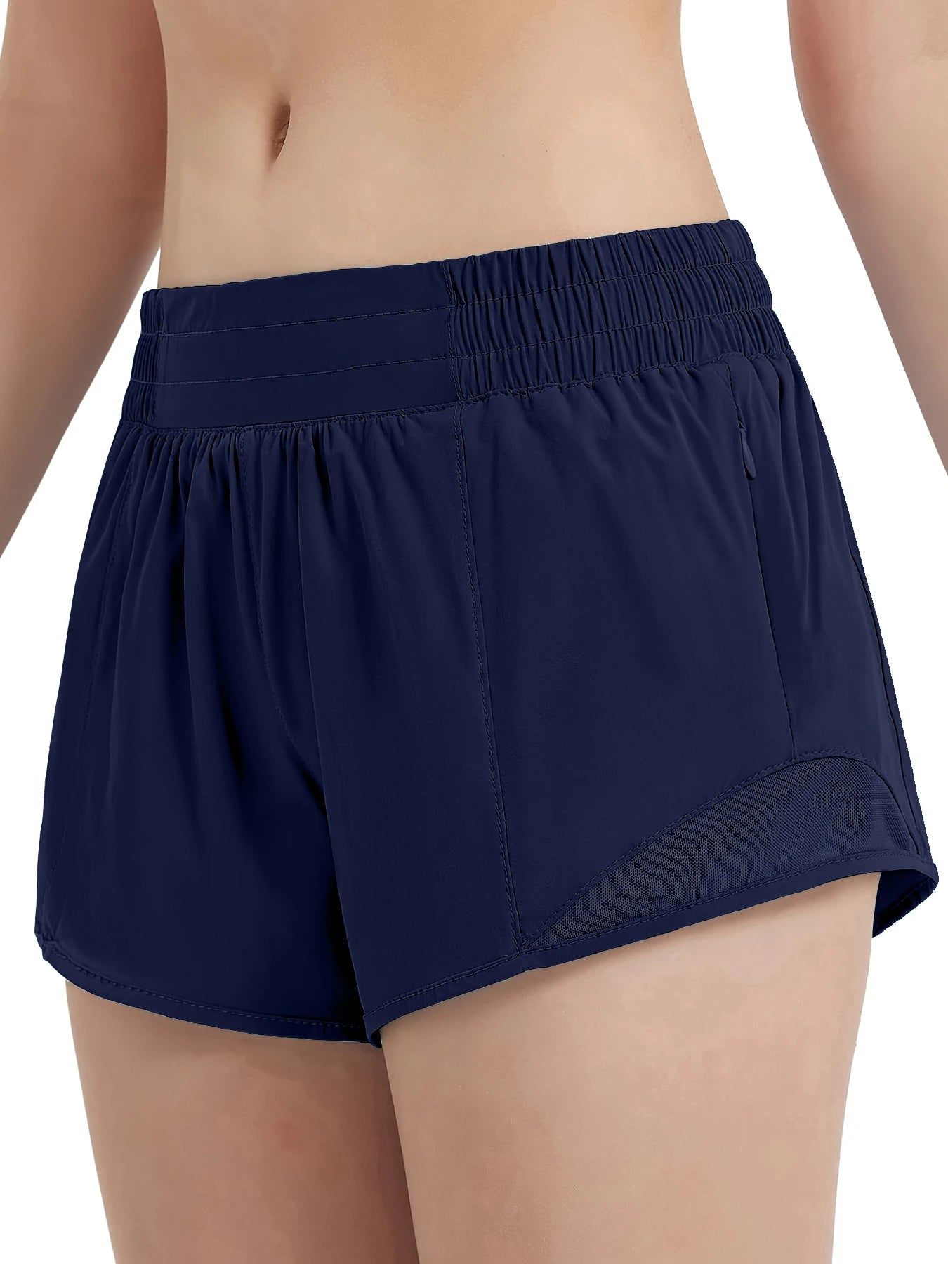 Quick drying sports shorts with lined zipper pockets, women's high waisted running shorts