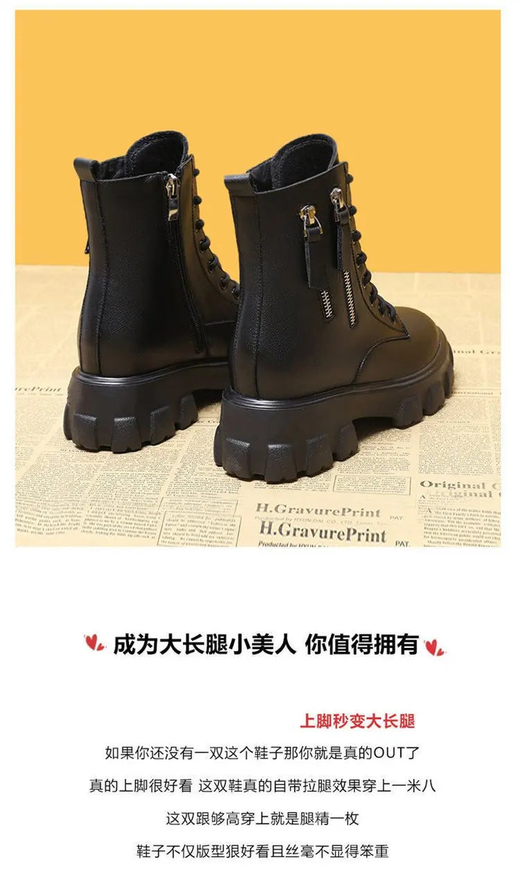 Booties 2025 New Korean Style Fleece-Lined Autumn Winter High-Top Cotton Shoes Women's Boots High Heel Mid-Calf Bootsins