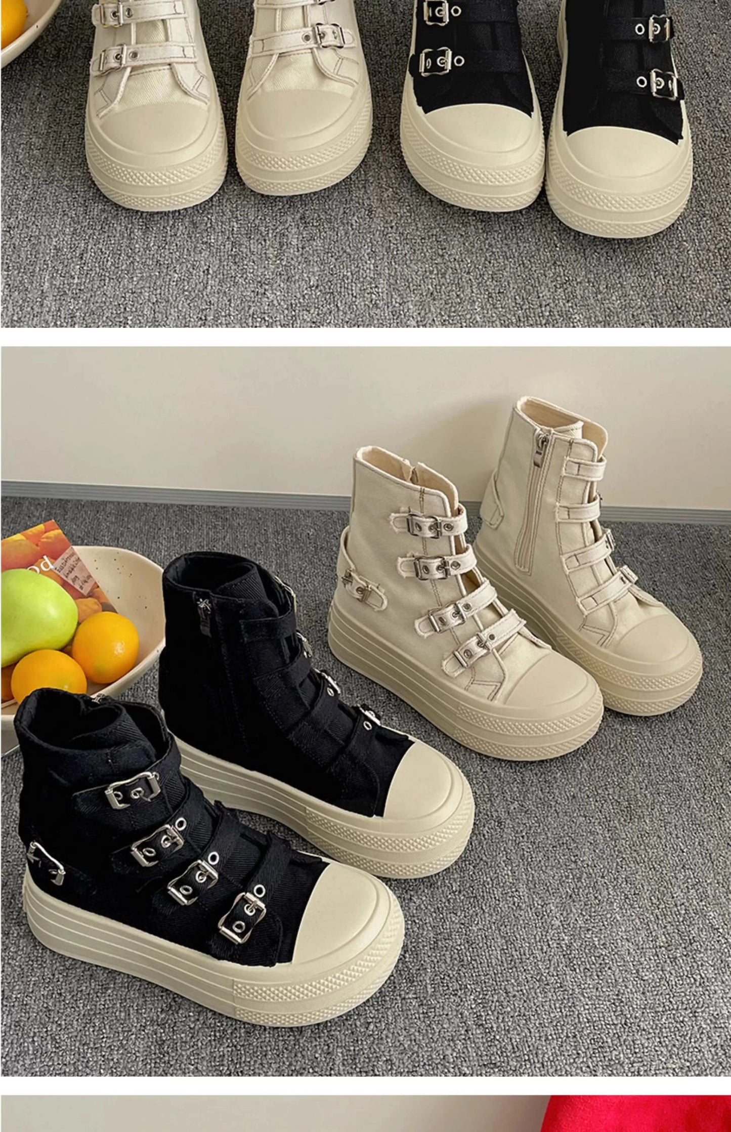 CHABELLA Women's High Top Canvas Shoe Design Buckle Strap Zip Simplicity Female Shoes 2025  High Street Grace Waling Shoes