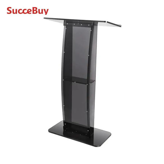 SucceBuy 47" Acrylic Podium Stand Floor-Standing Clear Pulpits Acrylic Desktop Lecterns W/ Storage Shelf  for Church Office