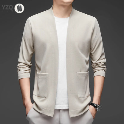 Men's Knit Long-Sleeved Open-Front Solid-Color Cloak Jacket All-Season Polyester