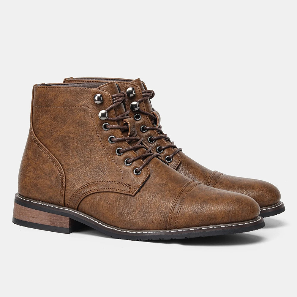 Leather Men's Ankle Boots, Lace-Up, Med Heel, Basic Boots