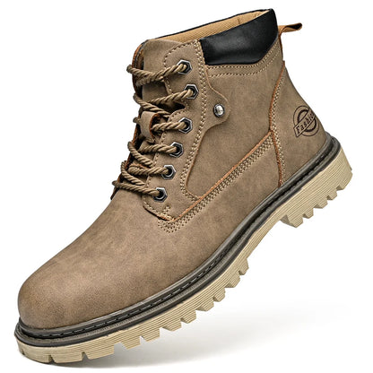 Leather Men Work Boots Mid Calf Ankle High Top Non Slip