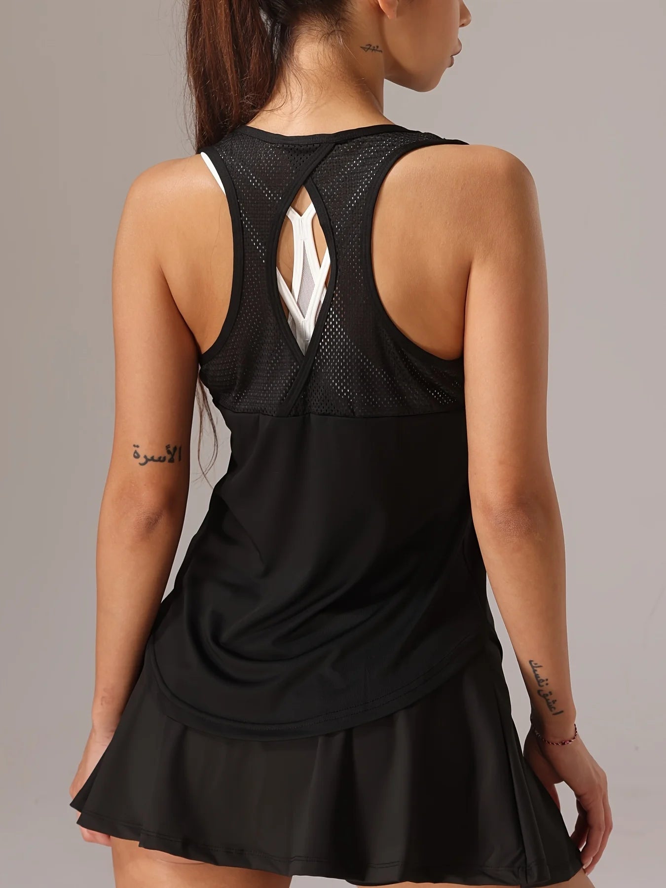 Women's Sleeveless Athletic Tank Top - Mesh Back & Crisscross Design