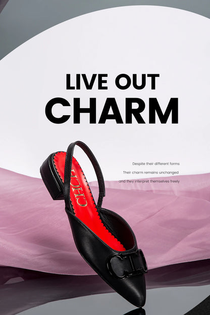 Women's Ankle Strap Sandals Black Flat Heel PU Upper