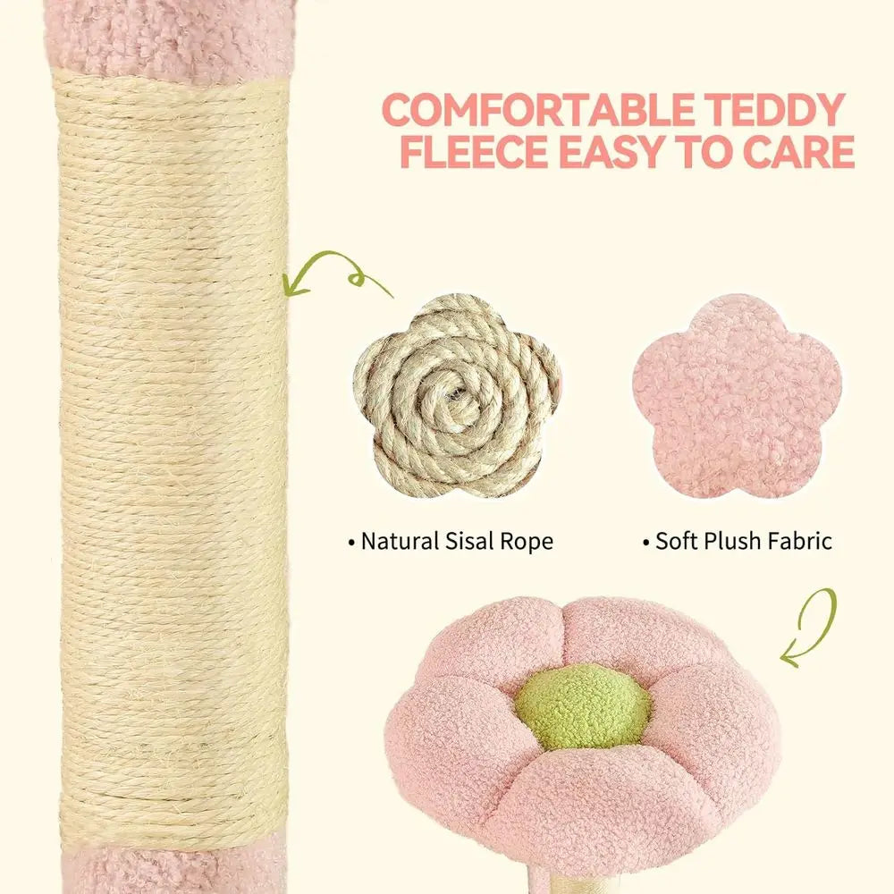 65 Pink Large Cat Tree with Extra Condo, 2 Perches, Hammock & 6 Sisal Posts