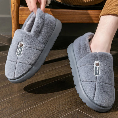 Men's Winter Cotton Slippers Plush Non Slip Indoor Shoes Size 50 51