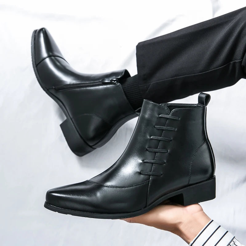 Men's Leather Riding Boots Ankle High ZIP Closure PU Lined