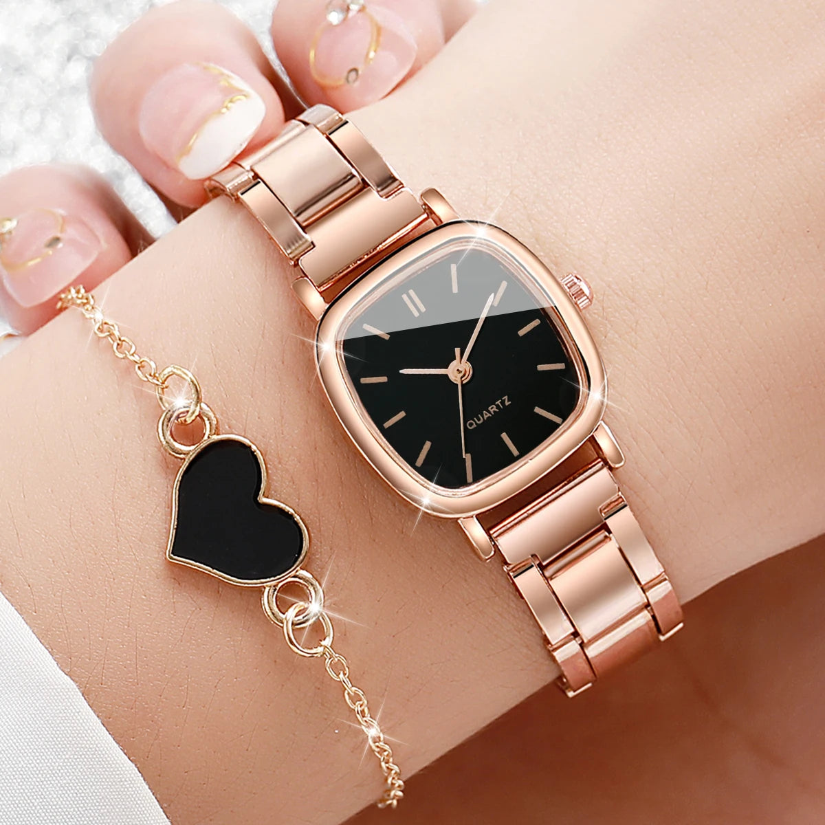 Luxury Square Women’s Watch & Bracelet Set – Simple & Stylish Quartz