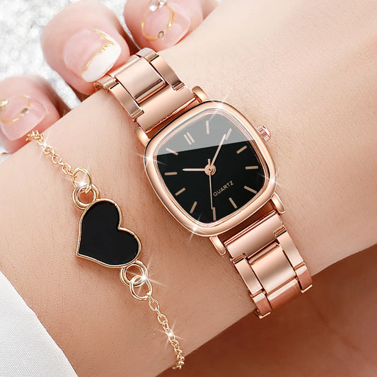 Luxury Square Women’s Watch & Bracelet Set – Simple & Stylish Quartz