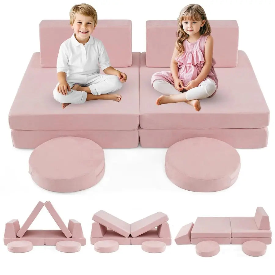 Modular Kids Play Couch, 6 PCS Toddler Creative Sectional Fort Building Sofa for Playroom, Bedroom, Children Convertible Soft Fo