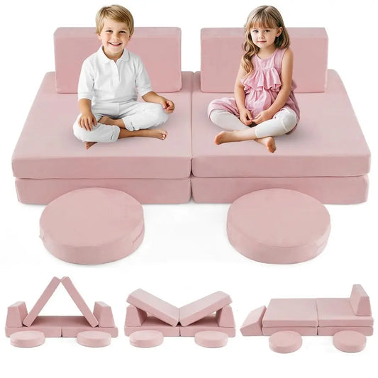 Modular Kids Play Couch, 6 PCS Toddler Creative Sectional Fort Building Sofa for Playroom, Bedroom, Children Convertible Soft Fo