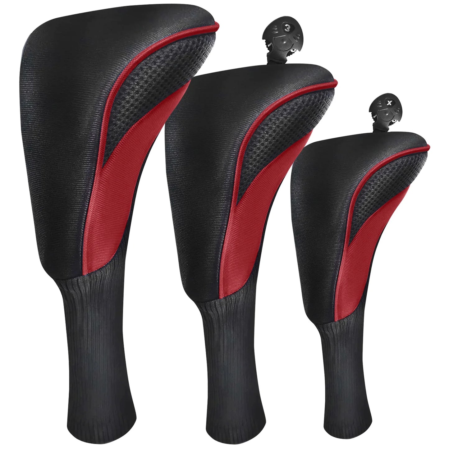 3pcs Golf Club Head Covers for Woods Driver Fairway Hybrid, Long Headcover Interchangeable Accessories