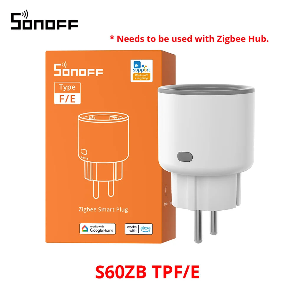 1-4 PCS SONOFF S60ZB EU iPlug Zigbee Smart Plug Energy Monitoring Wireless Socket Timer Smart Switch Work With Google Home Alexa