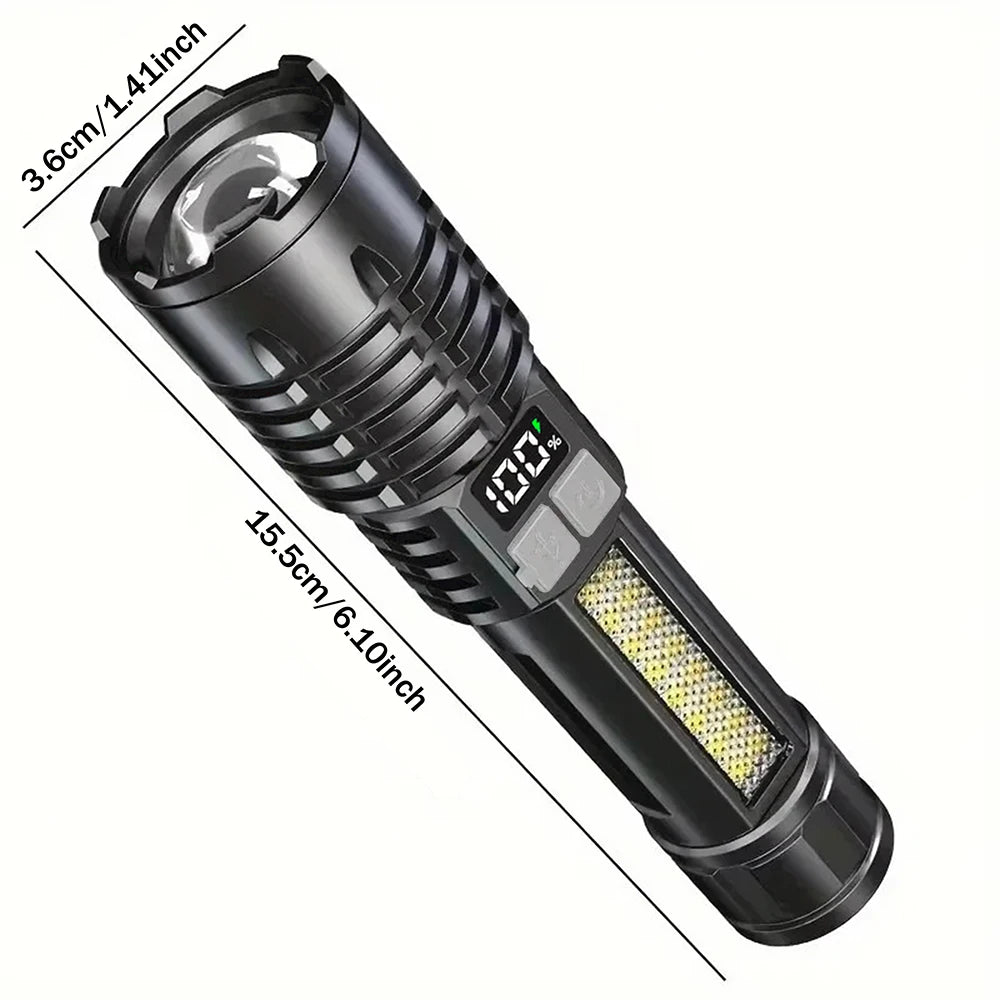 LED Flashlight ABS Type-C Rechargeable COB Torch With Side Light Black