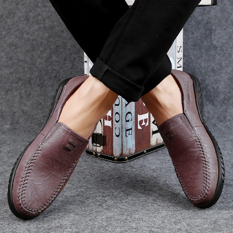 Men's Slip-On Leather Loafers, Soft-Sole Casual Business Shoes